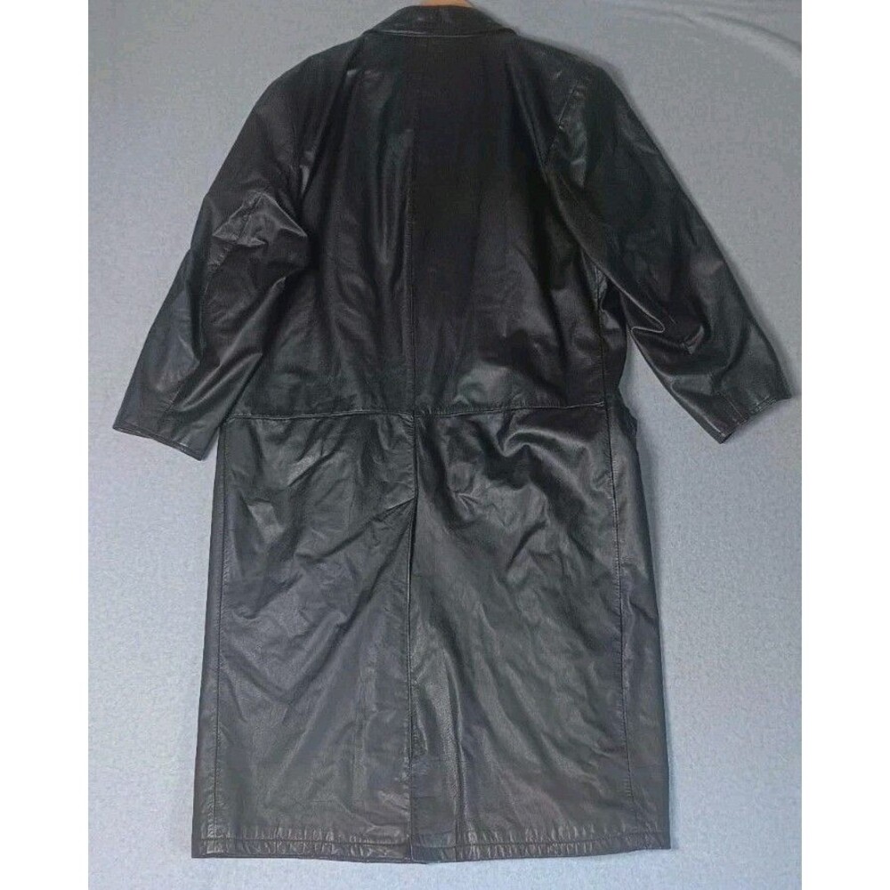VTG G III Double Breasted Full Length Leather Trench Coat L Black Matrix Grunge - Picture 15 of 15
